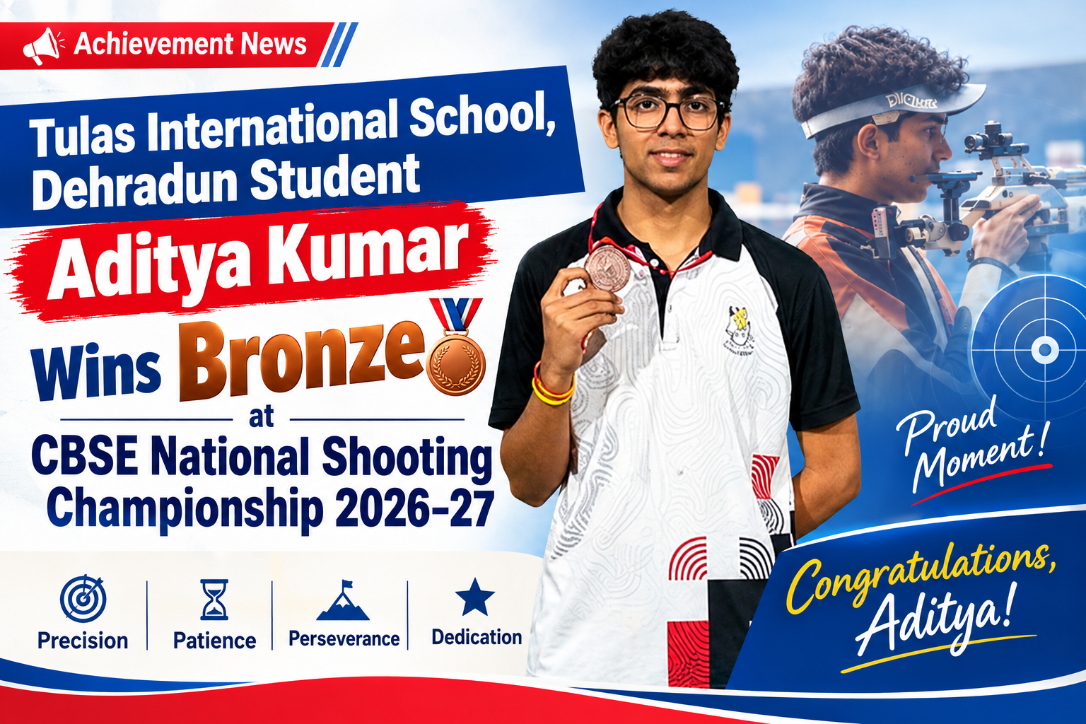 Tulas International School, Dehradun Student Aditya Kumar Wins Bronze at CBSE National Shooting Championship 2026–27